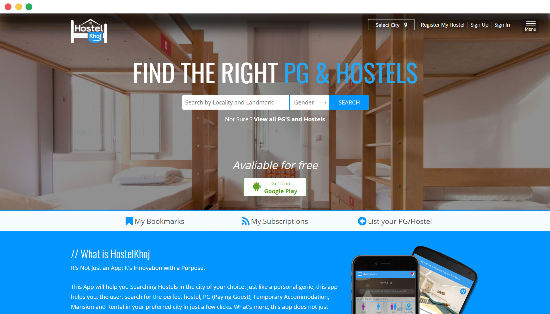 Hostel Khoj Website design 